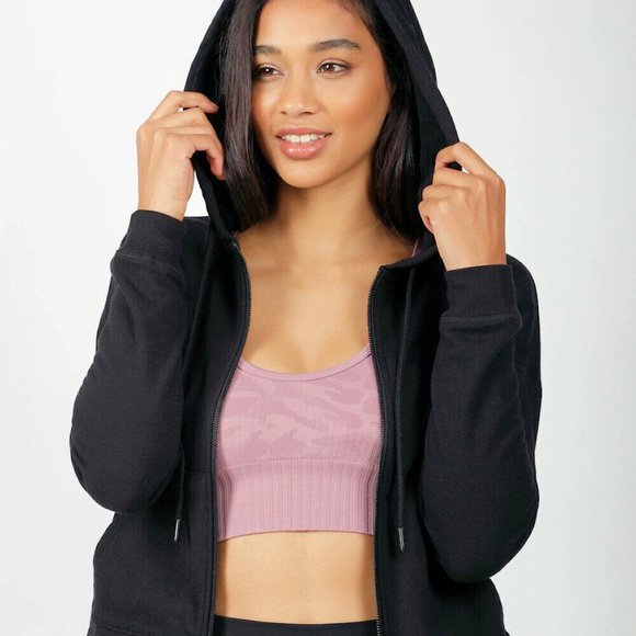 90 Degree By Reflex Women's Side Slit Full Zip Fleece Crop Hoodie Jacket Black - Picture 2 of 3